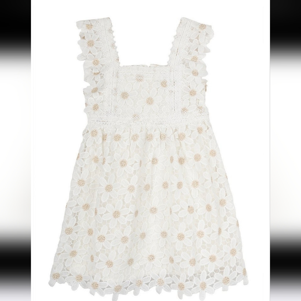 Rare Editions White and Cream Floral Lace Dress